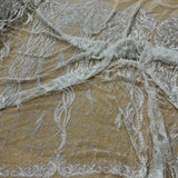 Beaded & Corded Bridal Lace Fabric - Embroidered 100 Percent Polyester Net Mesh, Ivory, Antique Silver, Gold, Silver, White, 58" Width (1 Yard)
