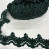 Beaded Corded Lace Trim on Polyester Net Mesh 3" Wide