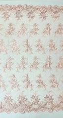Valentina Embroider Floral Lace Polyester Fabric - Corded Floral Embroidery With Sequins, Mesh Lace, Double Scallop Edge, 50-54" Width (1 Yard)