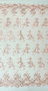 Valentina Embroider Floral Lace Polyester Fabric - Corded Floral Embroidery With Sequins, Mesh Lace, Double Scallop Edge, 50-54" Width (1 Yard)
