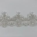 Beaded Corded Lace Trimming Polyester Fabric - Embroidered Net Mesh, 4" Width, White (1 Yard)
