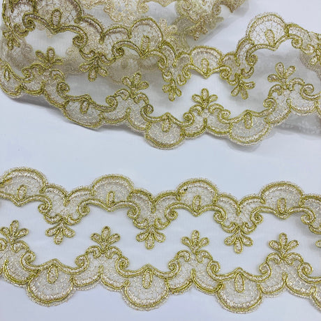Polyester Net Mesh Corded Lace Trimming 3 Inch Wide