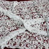 1 Yard Beaded & Corded Bridal Lace Fabric Embroidered on 100% Polyester Net Mesh