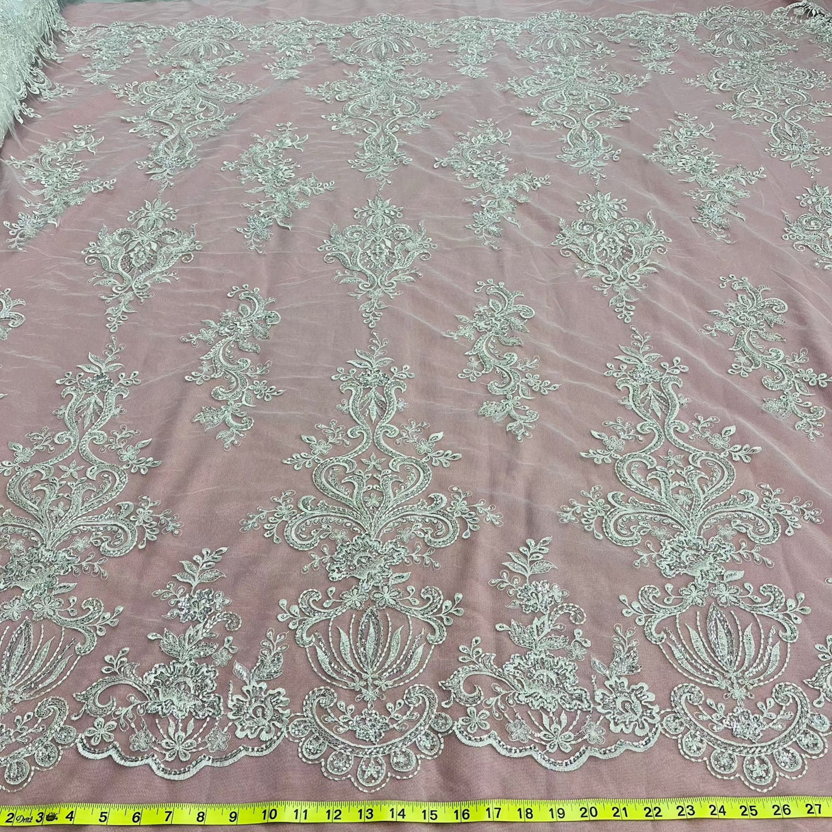 Beaded Lace Fabric on Polyester Net Mesh