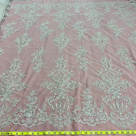 Beaded Lace Fabric on Polyester Net Mesh