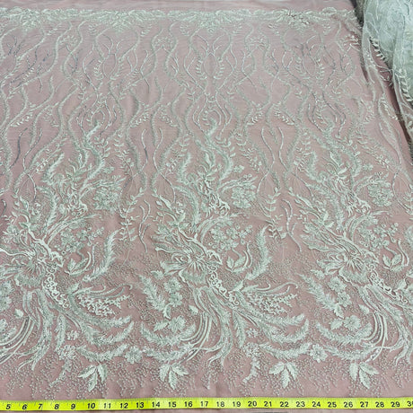 Beaded Lace Fabric on Polyester Net Mesh 56"