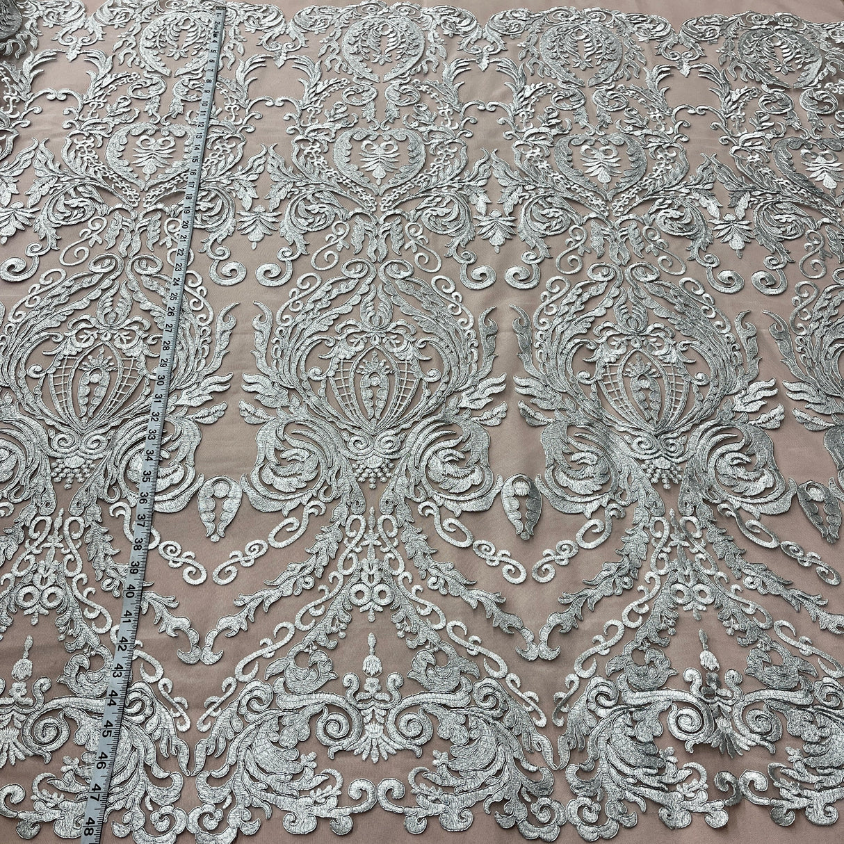 Bridal Lace Fabric Corded Embroidered 48"