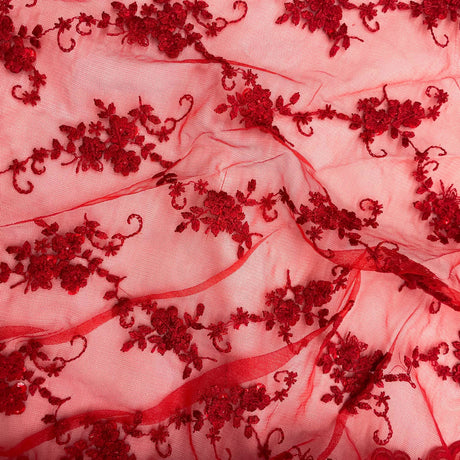 Beaded Lace Fabric on Polyester Net Mesh