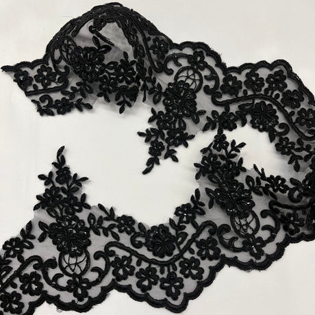 Beaded Corded Floral Lace Trimming