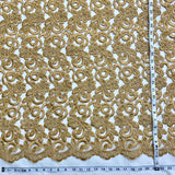 1 Yard Luxurious Beaded and Corded Bridal Lace Fabric Embroidered on Polyester Net Mesh