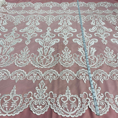 Beaded Corded Bridal Lace Ivory Mesh
