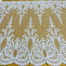 1 Yard Beaded and Corded Bridal Lace Fabric Embroidered on Polyester Net Mesh White