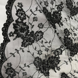 1 Yard Beaded and Corded Lace Fabric Embroidered on Polyester Net Mesh