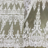1 Yard Corded Bridal Lace Fabric Embroidered on 100% Polyester Net Mesh 52" Wide