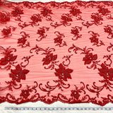 Beaded Sequined Lace Fabric Red
