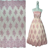 1 Yard Regal Beaded and Corded Lace Fabric with Scallops Embroidered on Polyester Net Mesh