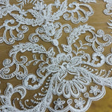 Beaded Corded Bridal Lace Fabric 51" White Ivory