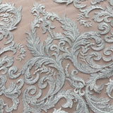 1 Yard Exquisite Corded Bridal Lace Fabric Embroidered on 100% Polyester Net Mesh White