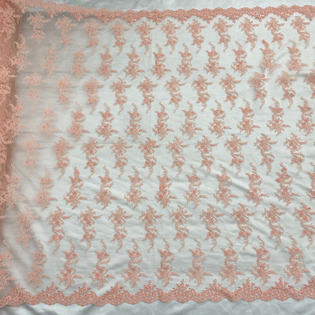 1 Yard Corded Bridal Lace Fabric Embroidered 100 Percent Polyester Net Mesh 54 inch Width