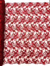 Estrella Corded Flowers Embroider With Sequins Mesh Lace Fabric - Floral Embroidered, Double Scallop, 50-54" Width, 36" Length (1 Yard)