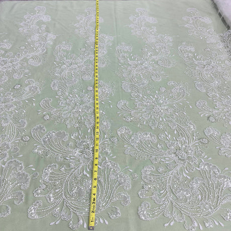 1 Yard Beaded Lace Fabric Embroidered on 100% Polyester Net Mesh