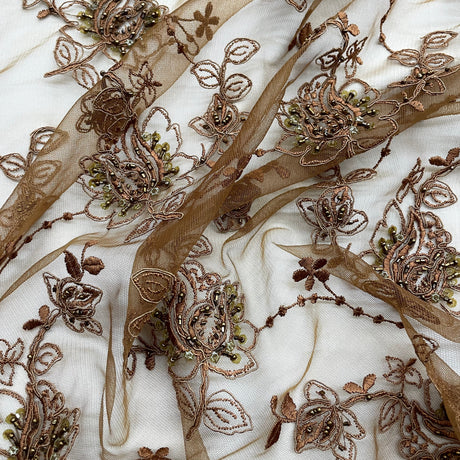 Beaded Corded Bridal Lace Fabric