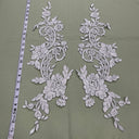 Corded Floral Lace Applique Embellishment Polyester Net Fabric - Ivory, White, Silver, Gold, Floral Applique, 22" X 5" (1 Pair)