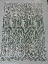 Paisley Sequin Design 4 Way Stretch Mesh Fabric - Nude Paisley Embroidered Iridescent Sequins, 48-50" Width, 36" Length (1 Yard)
