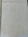 Wing Feather Damask Beaded Lace Fabric - Feather Damask, Beaded Mesh Lace, 50-54" Width (1 Yard)