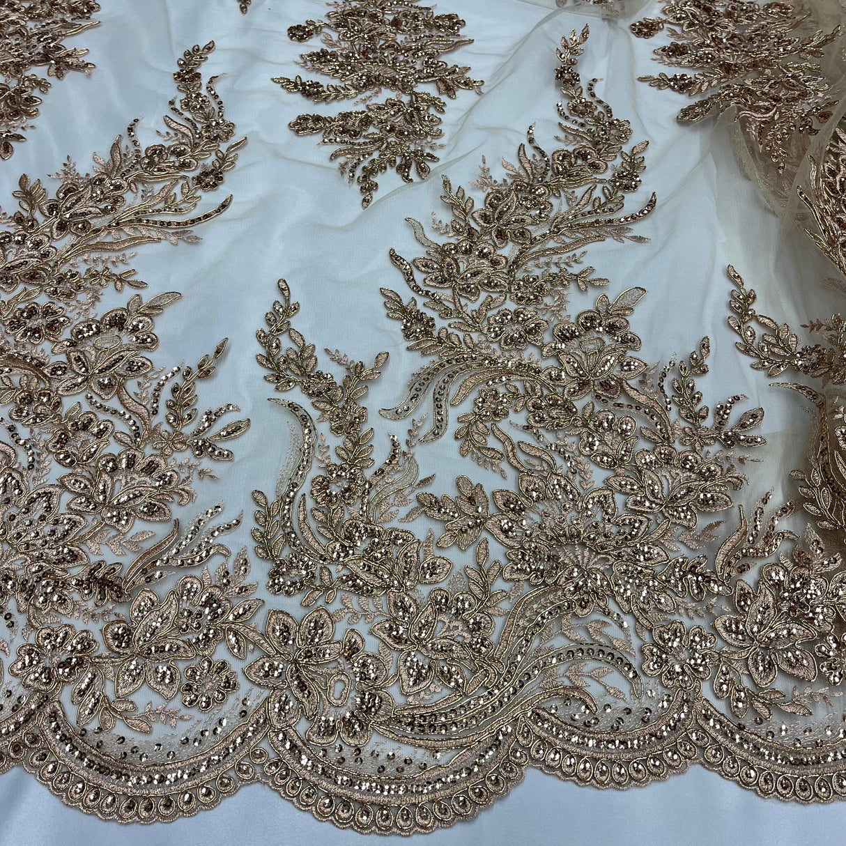 Beaded Corded Bridal Lace Fabric
