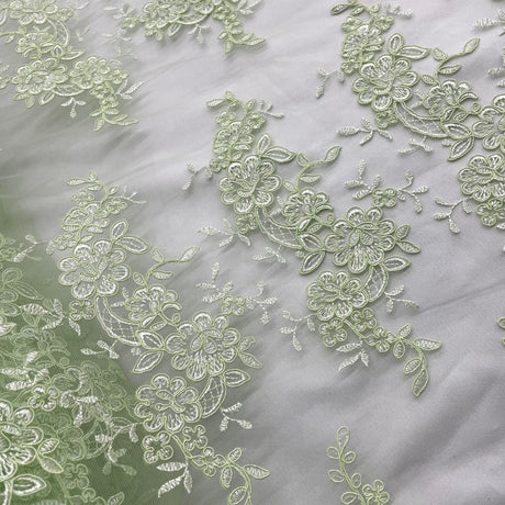 Corded Bridal Lace Fabric on Polyester Mesh