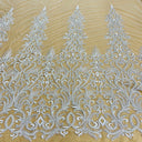 1 yarda de tela de encaje con cuentas bordada con hilo borroso, blanco, marfil, negro y dorado