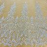 1 Yard Beaded Lace Fabric Embroidered With Fuzzy Thread, White, Ivory, Black, and Gold