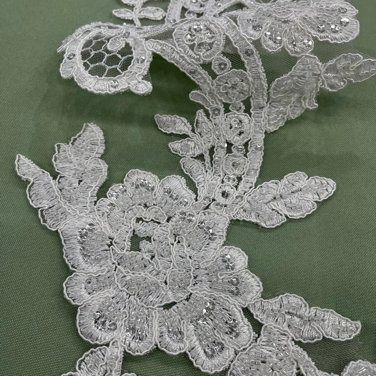 Beaded Corded Floral Lace Applique 20" x 5.5"