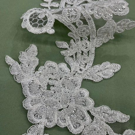 Beaded Corded Floral Lace Applique 20" x 5.5"