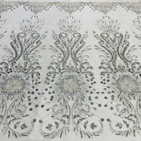 Beaded Lace Fabric on Polyester Net Mesh
