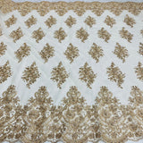 Beaded Corded Lace Fabric With Scallops