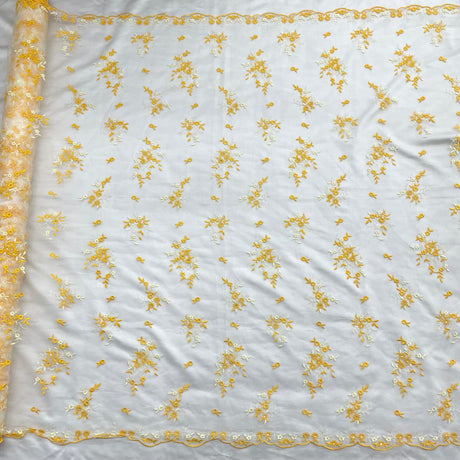 Beaded Lace Fabric on Polyester Net Mesh