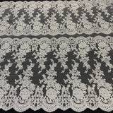 1 Yard Opulent Beaded and Corded Bridal Lace Fabric Embroidered on 100% Polyester Net Mesh White