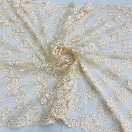 1 Yard Corded Bridal Lace Fabric Embroidered 100 Percent Polyester Net Mesh 50 inch Width