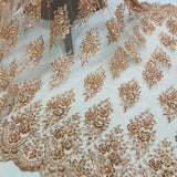 Beaded Embroidered Lace Mesh Coral