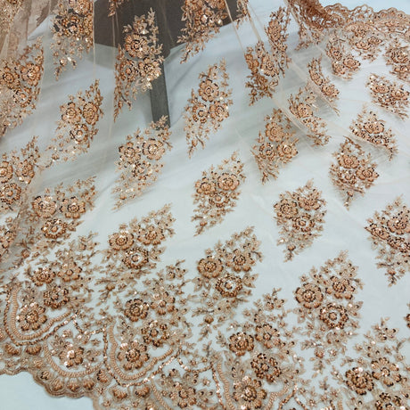 Beaded Embroidered Lace Mesh Coral