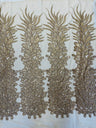 New Vegas Heavy Beaded Feather Design Embroidery Mesh Fabric - Beaded Feather Design, 11" Width, 50" Length (1 Panel)