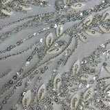 Beaded 3D Floral Lace Fabric Ivory Silver