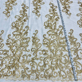 1 Yard Beaded and Corded Bridal Fabric Lace Embroidered on Polyester Net Mesh