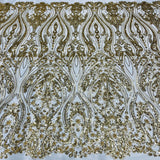 Beaded Lace Fabric Embroidered On 100 Percent Polyester Net Mesh - Gold, Silver, 54" Width (1 Yard)