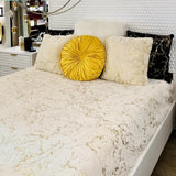 Golden Silver Metallic Faux Fur Blanket/Coverlet/Quilt Fabric - White Scattered Gold Foil, Cal King/Eastern King 104" X 93" (1 Piece)