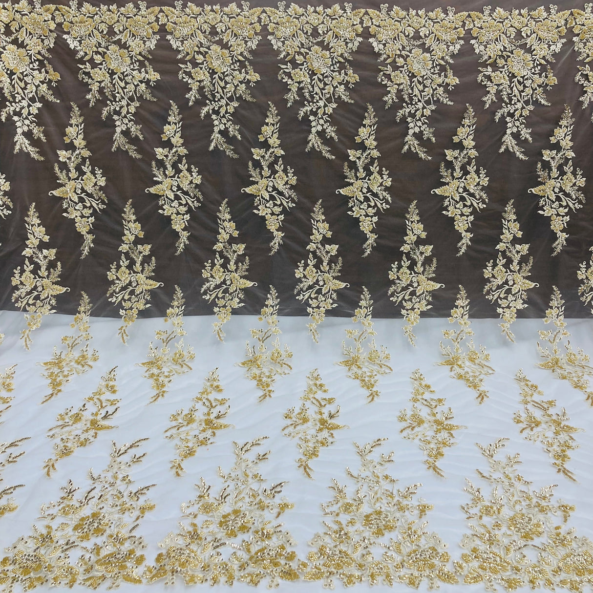 Beaded Sequined Lace Fabric 100% Polyester Net Mesh 52"