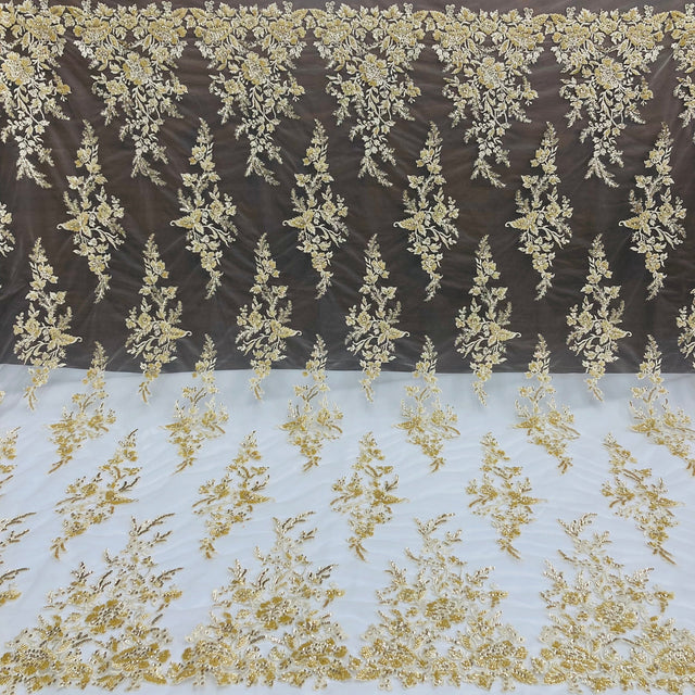 Beaded Sequined Lace Fabric 100% Polyester Net Mesh 52"