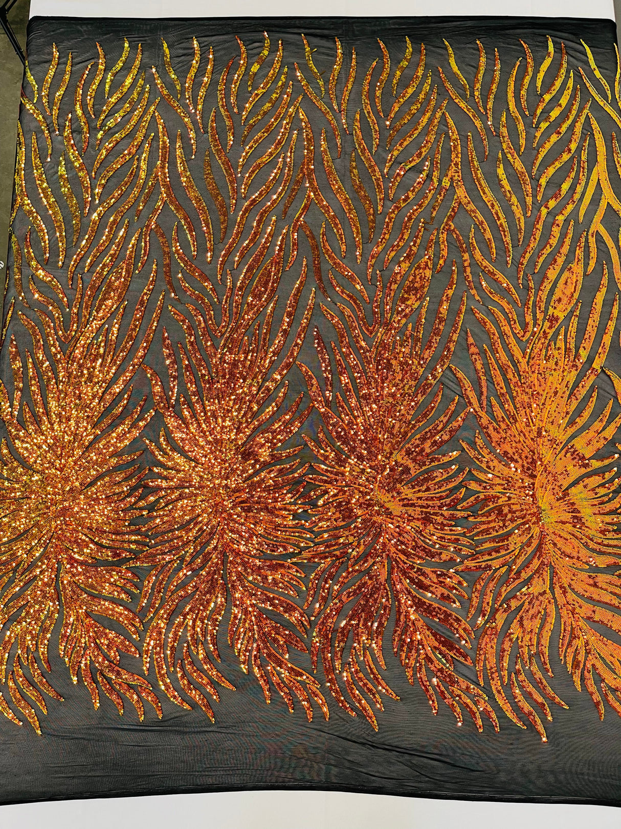 Phoenix Sequin Feather Polyester Fabric - Iridescent Flame Design, 54" Width (1 Yard)